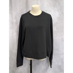 Avia Womens Black Textured Crewneck Sweatshirt Thumbholes Size XL 16-18 RN 52469